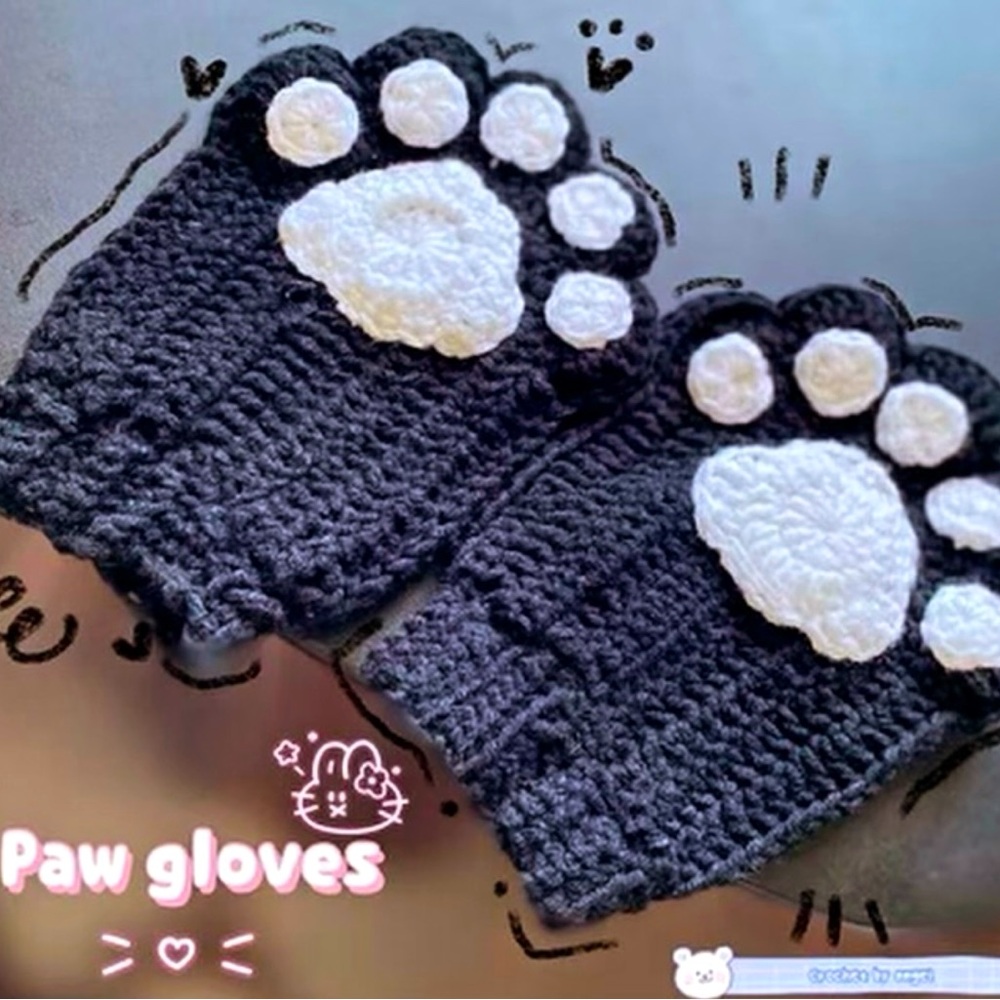 Crochet paw gloves